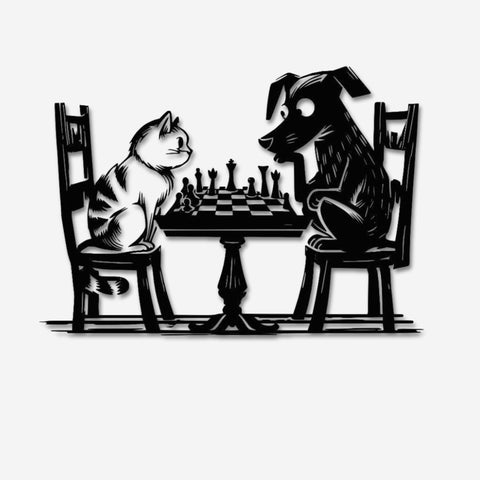 Cat vs Dog Chess Match Metal Wal Art