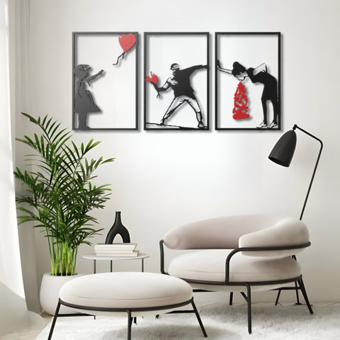 3 Pieces Banksy Metal Wall Art
