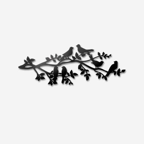 Six Birds on Tree Branches Metal Wall Art