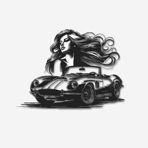 Woman & Retro Car Metal Wall Art Decor