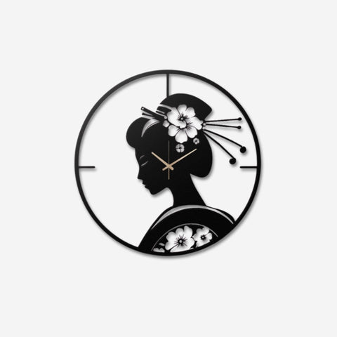 Geisha Silhouette Metal Wall Clock