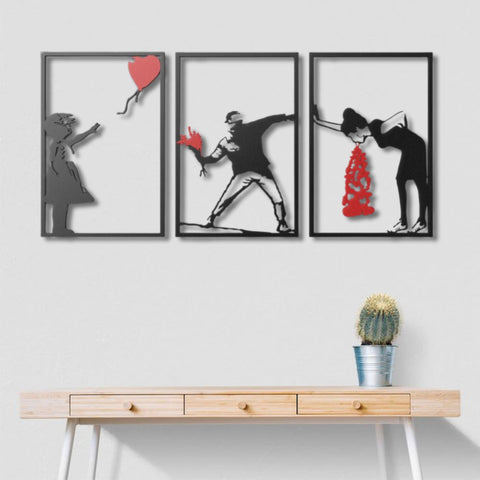3 Pieces Banksy Metal Wall Art