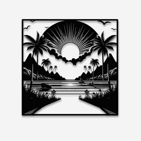 Palm Trees and Mountains Metal Wall Art