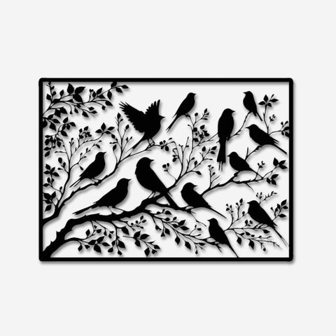 Birds Sitting on Branches Metal Wall Art