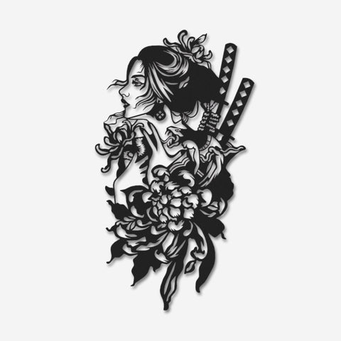 Geisha With Katana Metal Wall Art