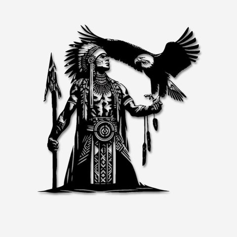 Tribal Spirit Eagle and Warrior Metal Wall Art