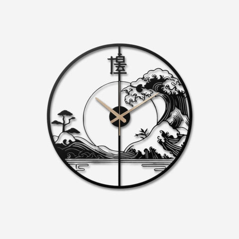 Japanese Wave Metal Wall Clock