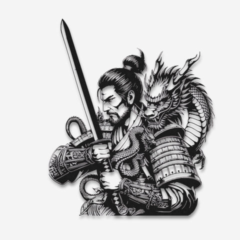 Japanese Samurai & Dragon Metal Wall Art