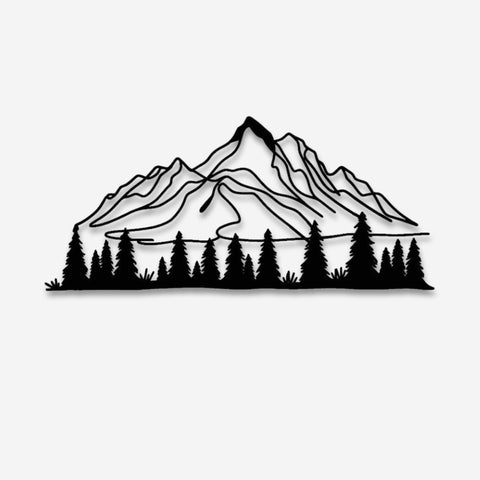 Minimalist Mountain and Pine Trees Metal Wall Art