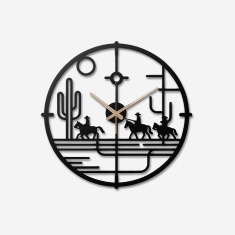 Western Cowboy Caravan Metal Wall Clock