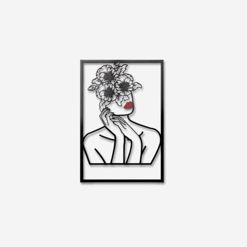 Flower Head Woman Metal Line Wall Art
