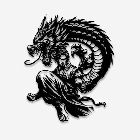 Martial Artist and Dragon Metal Wall Art