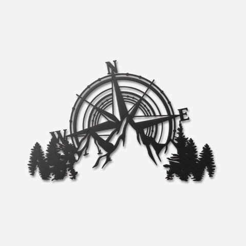 Compass and Mountains Metal Wall Art Decor