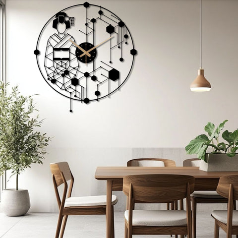 Oriental Japanese Geisha Metal Wall Clock