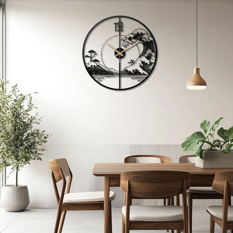 Japanese Wave Metal Wall Clock