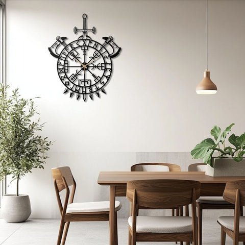 Nordic Rune Vegvisir Metal Wall Clock