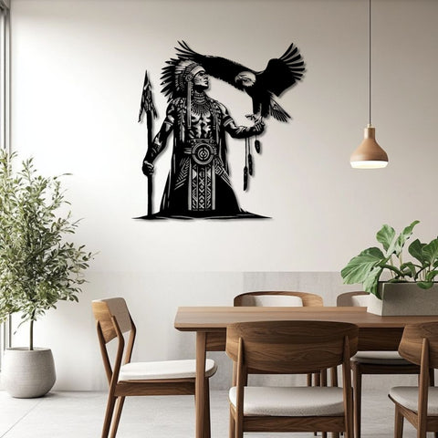 Tribal Spirit Eagle and Warrior Metal Wall Art