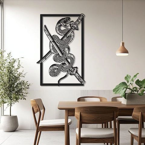 Serpent and Katana Metal Wall Art