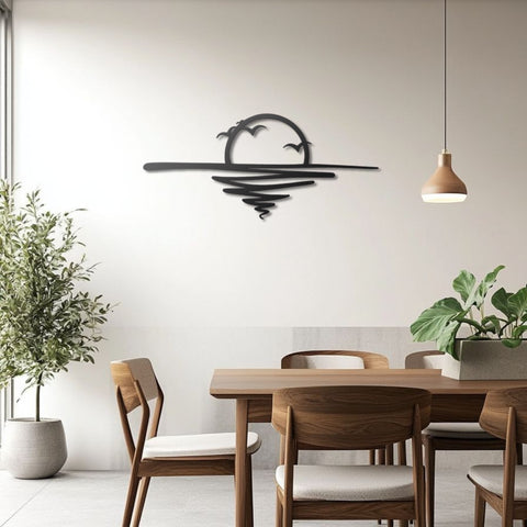 Sun and Birds Metal Line Wall Art