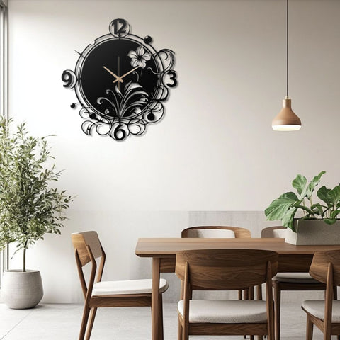 Oversized Floral Swirl Metal Wall Clock
