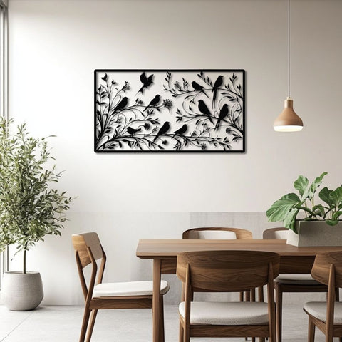 Birds Perched on Tree Branches Metal Wall Art