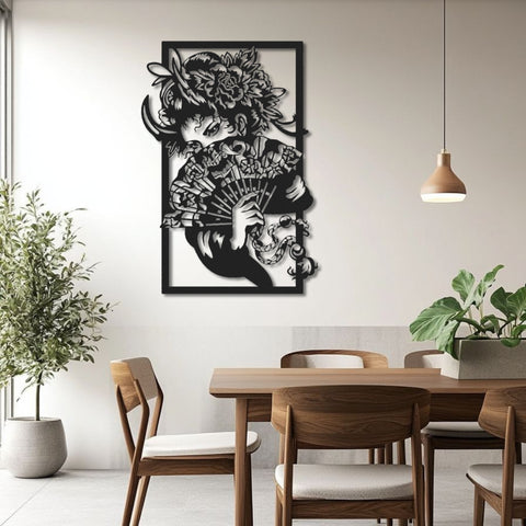 Elegant Geisha Silhouette Metal Wall Art