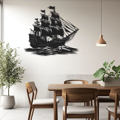 Pirate Ship On Sea Metal Wall Art