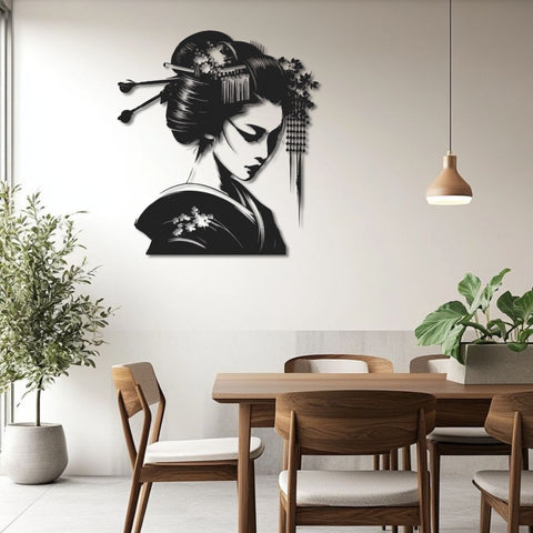 Japanese Geisha Woman Metal Wall Art