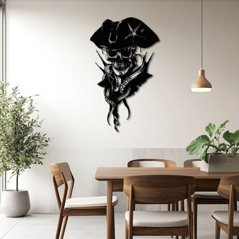 Skull Pirate Captain Gothic Metal Wall Art