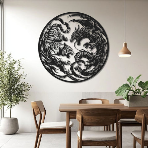 Tiger Dragon Face Off Metal Wall Art