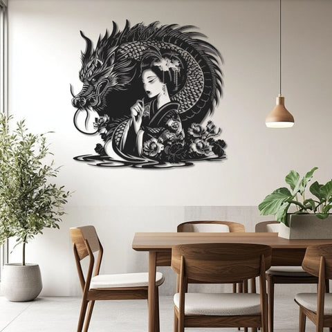 Dragon & Geisha Metal Wall Art