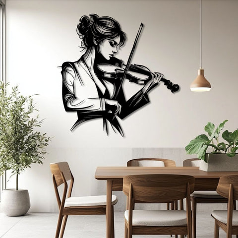 Elegant Violinist Metal Wall Art