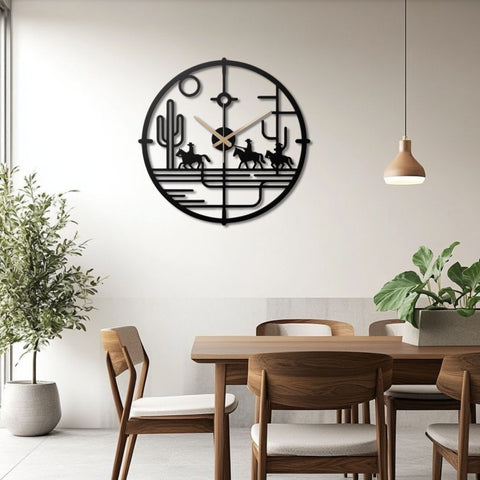 Western Cowboy Caravan Metal Wall Clock
