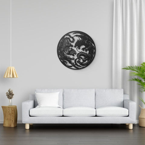 Tiger Dragon Face Off Metal Wall Art