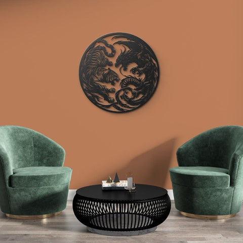 Tiger Dragon Face Off Metal Wall Art
