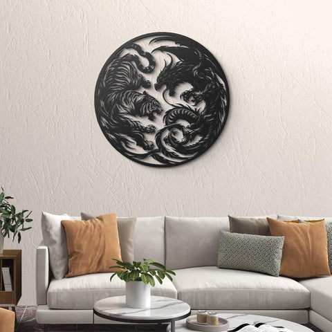 Tiger Dragon Face Off Metal Wall Art