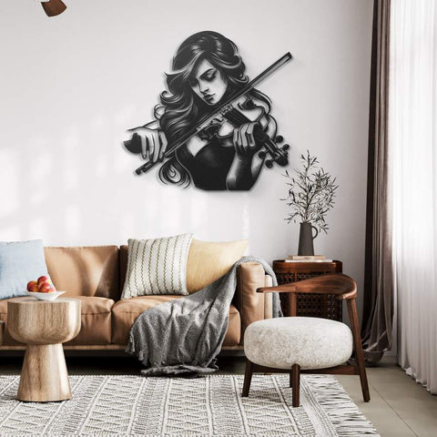 Female Violinist Metal Wall Art