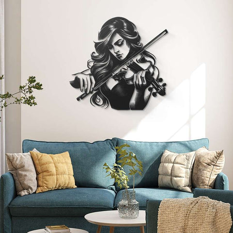 Female Violinist Metal Wall Art