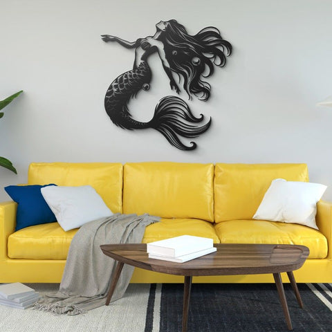 Elegant Mermaid Embrace Metal Wall Art
