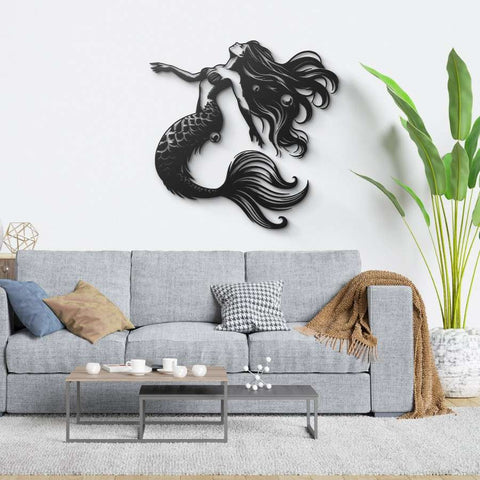 Elegant Mermaid Embrace Metal Wall Art