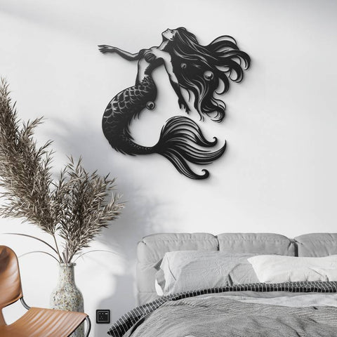 Elegant Mermaid Embrace Metal Wall Art