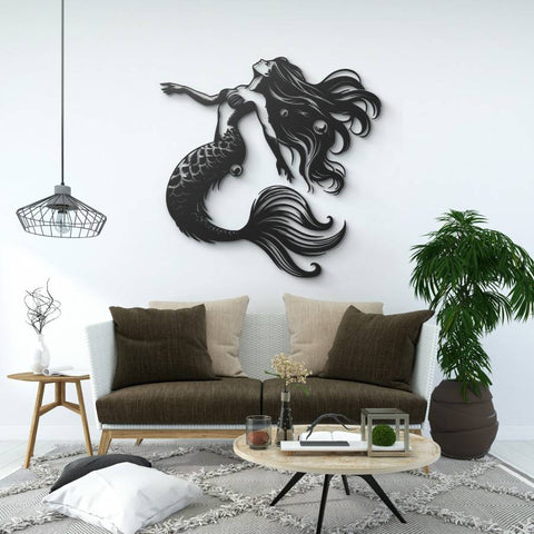 Elegant Mermaid Embrace Metal Wall Art