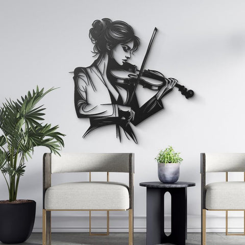 Elegant Violinist Metal Wall Art