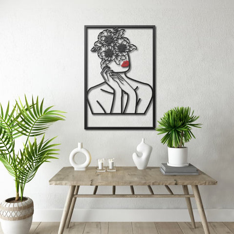 Flower Head Woman Metal Line Wall Art
