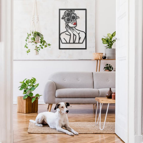 Flower Head Woman Metal Line Wall Art