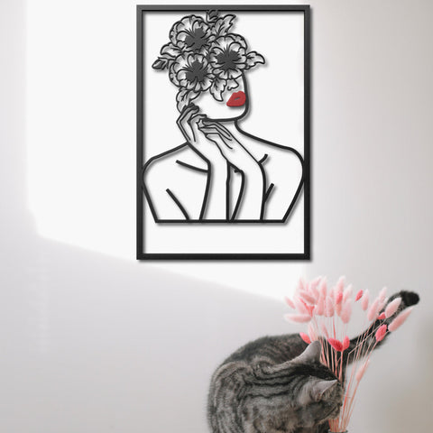 Flower Head Woman Metal Line Wall Art