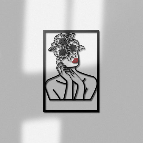Flower Head Woman Metal Line Wall Art