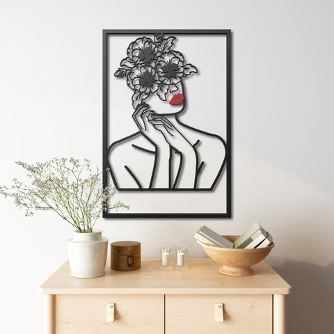 Flower Head Woman Metal Line Wall Art