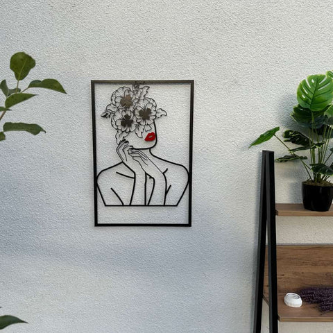 Flower Head Woman Metal Line Wall Art