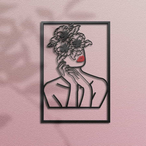 Flower Head Woman Metal Line Wall Art